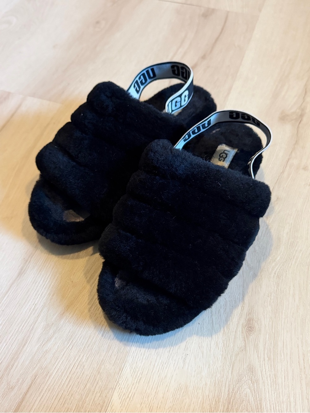 UGG Black Fluff Slide with Branded Heel Strap -ACCEPTING OFFER
